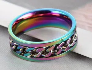 Women’s Luxury Collection Multi Titanium Stainless Steel Rotatable Ring Size 8 Multiple thumbnail 1