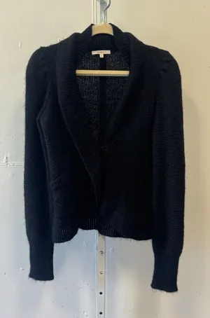 Vanessa Bruno Black Mohair Alpaca Shawl Collar Cardigan Sweater Italy Womens 2 M thumbnail 1