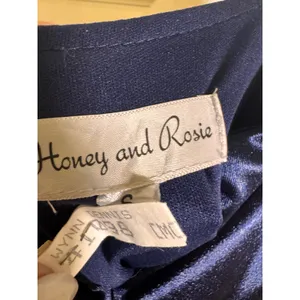 Honey and Rosie Navy Blue Satin Sweetheart Neck Side Slit Maxi Formal Gown Small thumbnail 4