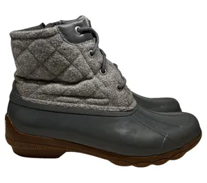 Sperry Saltwater Grey Quilted Wool Waterproof Duck Boots STS81993 Women 7.5M thumbnail 1