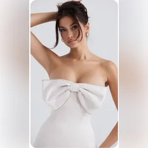NWT House of CB Ariella Cream Satin‎ Crystal Embellished Bow Dress Size M $269 thumbnail 2