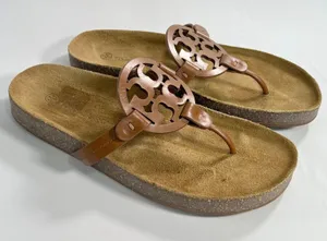 Tory Burch Miller Cloud Women 9.5 Bourbon Miele Leather Double T Logo Sandal thumbnail 1