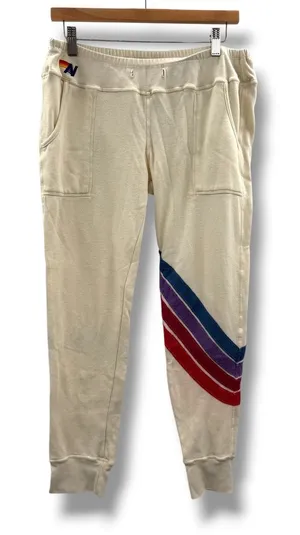 Aviator Nation Sweatpants Womens XL Cream Rainbow Stripe Joggers‎ USA Retro thumbnail 1
