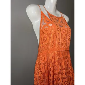Free People Dress Womens 4 Orange Lace Halter Fit & Flare Short Boho Sundress thumbnail 4