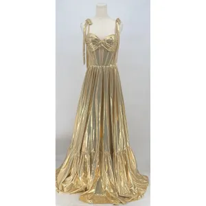 Jovani Metallic‎ Lamé Tie-Strap Boho Gown Size 4 thumbnail 4