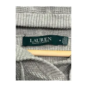 Lauren Ralph Lauren Sweater Womens Medium Gray Hoodie Waffle Knit Preppy Cozy thumbnail 4