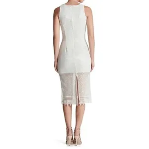 DRESS THE POPULATION Alina Sequin Crochet Lace Midi Dress Bridal‎ White Small thumbnail 6