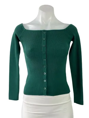 Abercrombie & Fitch Green Rib Knit Boat Neck Long Sleeve Crop Sweater Top Sz XS thumbnail 1