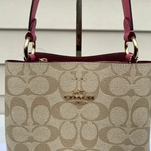 Coach KhakiPink Signature Town Small Bucket Bag thumbnail 3