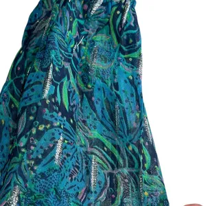 Lilly Pulitzer Blue Cat Print Blouse Long Sleeve‎ V Neck Lightweight Ruffle SZ S thumbnail 3