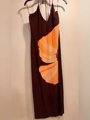 Anthropologie Astoria Halter Midi Slip Dress with Large Floral Print in Burgundy thumbnail 6