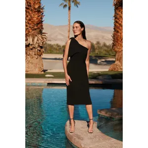 Dress the Population‎ Tiffany One-Shoulder Midi Dress Small Black NWT thumbnail 5