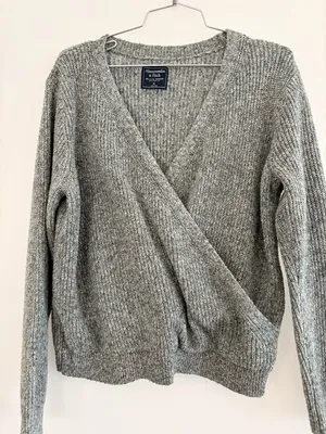 Abercrombie & Fitch Gray Ribbed Wrap Sweater XL thumbnail 1