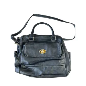 Unbranded Womens faux leather black purse handbag side pockets dual handle strap thumbnail 3