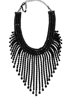 Like New White House Black Market Jeweled Fringe Bib Necklace Black thumbnail 1