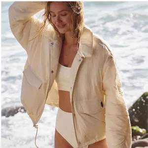 FP MOVEMENT Off The Bleachers Coaches Jacket M Layering Lightweight Boho Cream thumbnail 1
