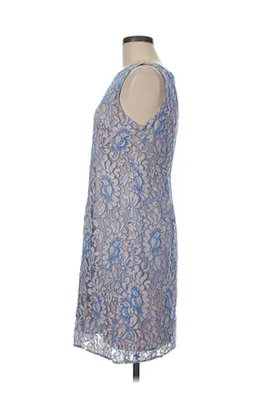 Eliza J Light Blue Floral Lace Sleeveless Shift Cocktail Dress Nude Lining Sz 6 thumbnail 5