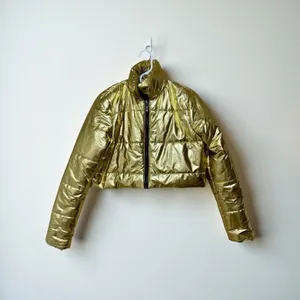36 Point 5 Gold Metallic Cropped Puffer Jacket Womens M Shiny Winter thumbnail 2