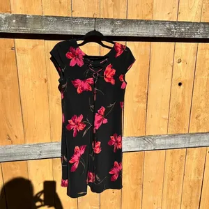 Vintage 90s black & red‎ floral sexy dress size medium thumbnail 5