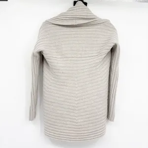 Garnet‎ Hill Womens Merino Wool Ribbed Draped Open Front Cardigan S/M Oatmeal thumbnail 5