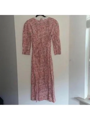 Vintage Handmade Pink Prairie Girl 1/2 Sleeve Scribble Print Dress thumbnail 9