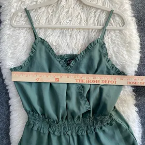 Gigio Sage Green Jumpsuit Wide Leg Ruffle Hem Smocked Adjustable Straps thumbnail 7