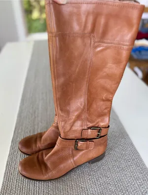 Nine West Vintage America Cognac Tan Brown Leather Riding Boots with Buckle Sz 8 thumbnail 1