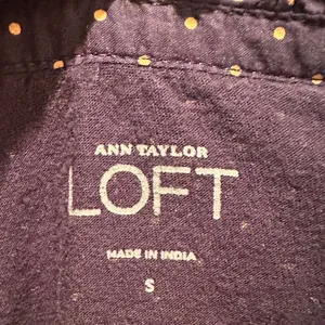 Ann Taylor Loft Navy Polka‎ Dot Ruffle Top Small Cottagecore Preppy Shirt Cotton thumbnail 3