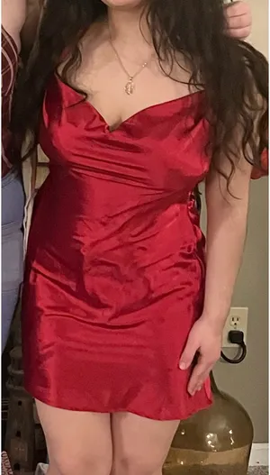 NWT Lucy In The Sky Cowl Neck Satin Open Back Dress in Red thumbnail 4