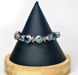 FACETED BLUE TOPAZ Sterling Silver Toggle Bracelet thumbnail 1