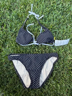 Surfside Black White Polka Dot Triangle Bikini Set M Pin Up Retro NWT thumbnail 2