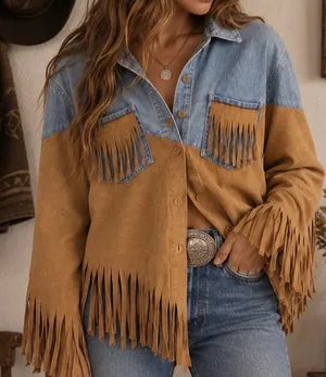Vintage Handmade Fringe Denim Pullover thumbnail 1