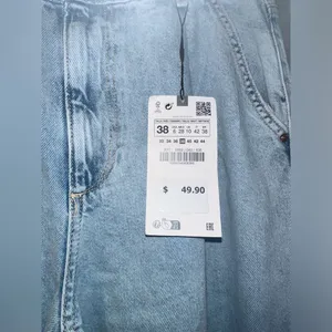 NWT ZARA high waist wide legs distressed seams 💙 thumbnail 5