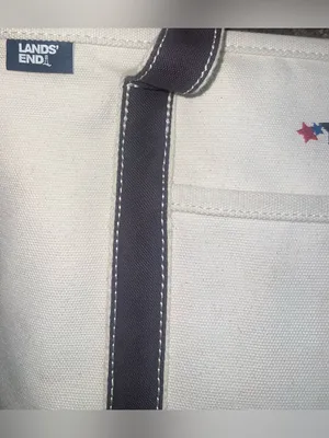 Lands' End Navy Cream Canvas Tote Bag with Embroidered Stars USA thumbnail 3