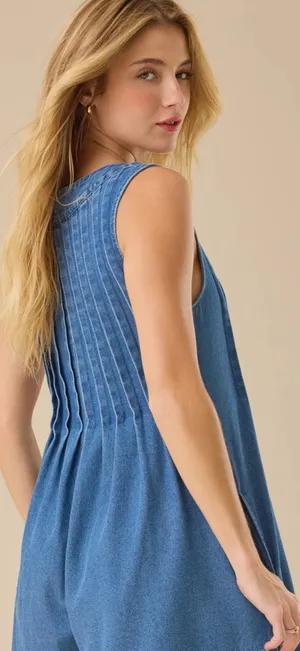 These Three Boutique Denim pleaded romper thumbnail 2