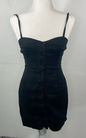 Aritzia Wilfred Dress Black Ducharme Linen Mini Coastal Whimsy Western size 0 thumbnail 1