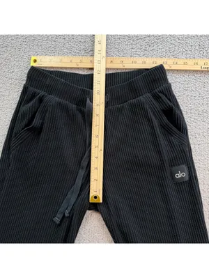 Alo Yoga Muse Ribbed Knit Jogger Sweatpants Black S Lounge Athleisure Cozy thumbnail 3