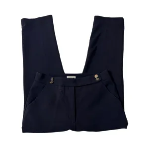 H&M Navy Tailored Ankle Pants 10 Gold Button Preppy Workwear thumbnail 4
