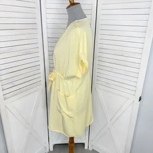 Zara Button Front Tie Waist Shirt Dress‎ Yellow XS Cap Sleeve thumbnail 3