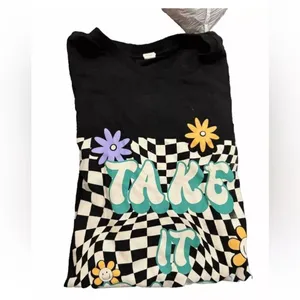 Source Unknown Pre loved black vintage‎ T-shirt cropped short sleeve 100% cotton thumbnail 3