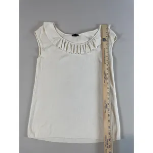 Talbots Cream Knit Sleeveless Top Size M Ruffle Detail Feminine thumbnail 6