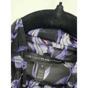 WHBM Purple Iris Floral Mesh Mock Neck Top Small Black Grunge Festival Boho Art thumbnail 3