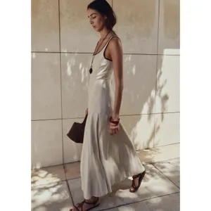 Zara Beige Black Trim Tank Maxi Dress Resort Beach Linen Capsule European thumbnail 9