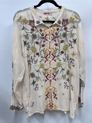 Johnny Was Cream Blouse w/Multicolor Floral Embroidery XXL button up long sleeve thumbnail 1
