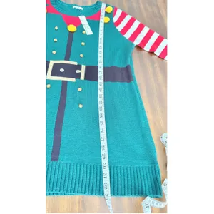 Isela Elf Ugly Christmas Sweater XL NWT 3D Bells Pom Poms Striped Holiday Tunic thumbnail 10