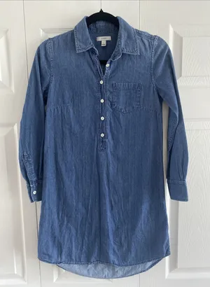 J.Crew Chambray Popover Shirt Dress Womens Size 0 Blue Denim Mini Cotton Classic thumbnail 1