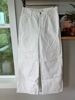 Sezane Wide Leg White Denim Jeans Size 40 or 8 thumbnail 5