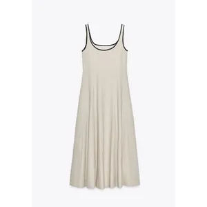 Zara Beige Black Trim Tank Maxi Dress Resort Beach Linen Capsule European thumbnail 7