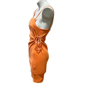 Zara Women's Orange Ribbed Mini Dress with Cutouts Size L thumbnail 3