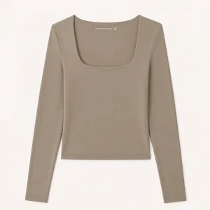 Abercrombie & Fitch Soft Matte Seamless Long-Sleeve Crop‎ Squareneck Top Nude S thumbnail 1